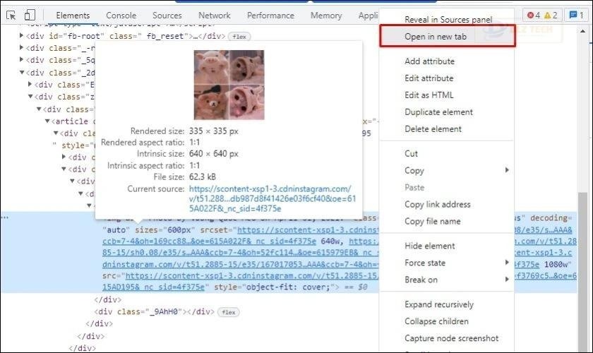 chọn open in new tab