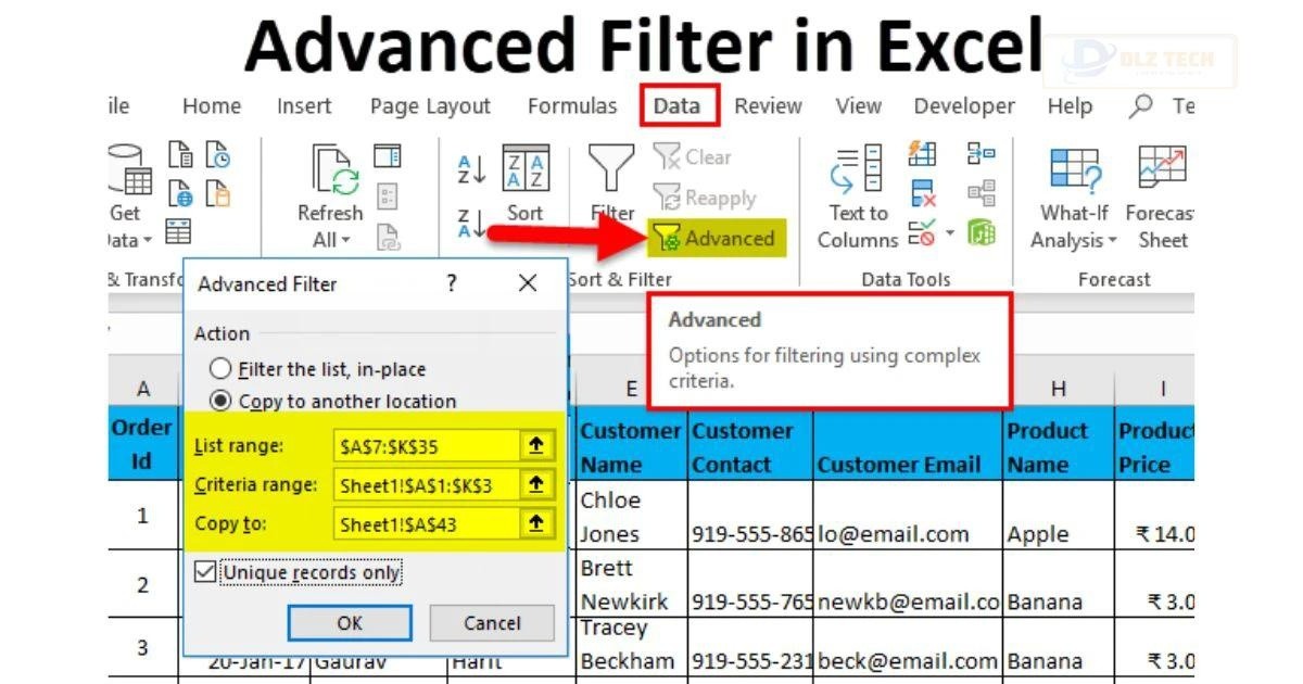 Cách xoá dữ liệu trùng lặp trong Excel bằng Advanced Filter
