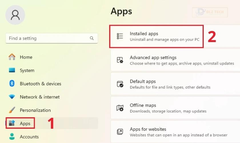 Chọn Apps, sau đó nhấp vào Installed apps