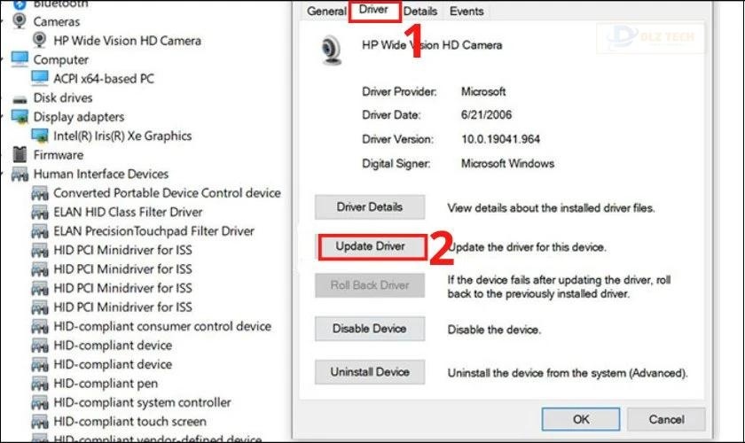 Chọn tab Driver, sau đó chọn Update Driver