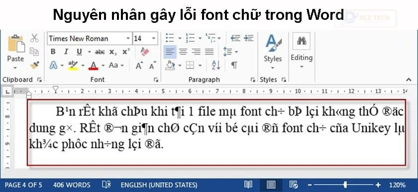 Nguyên nhân gây lỗi font chữ trong Word
