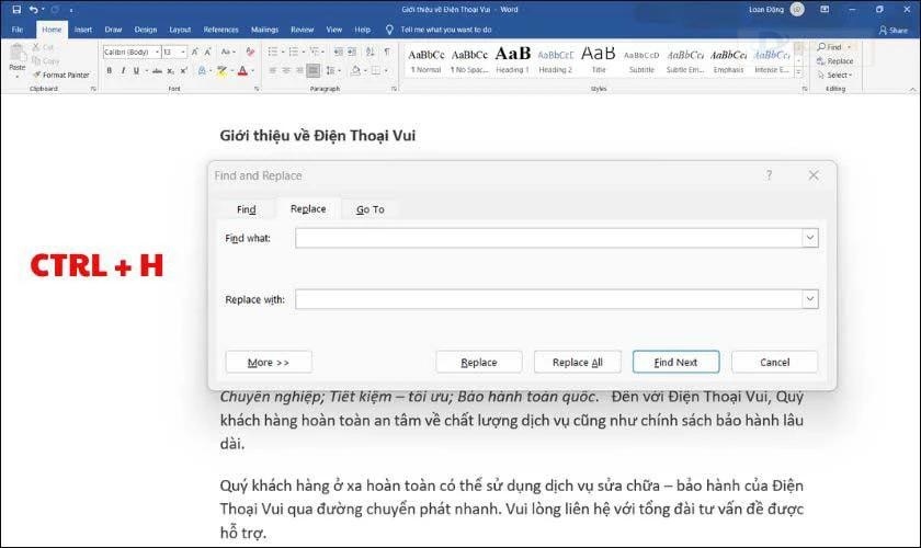 Sửa lỗi bằng lệnh Tìm kiếm và thay thế