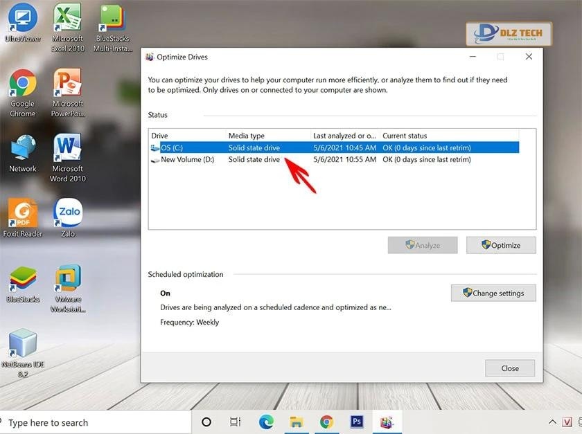 Kiểm tra ổ cứng SSD hay HDD Optimize Drives