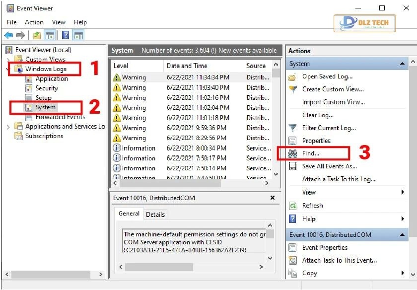chọn Windows Logs