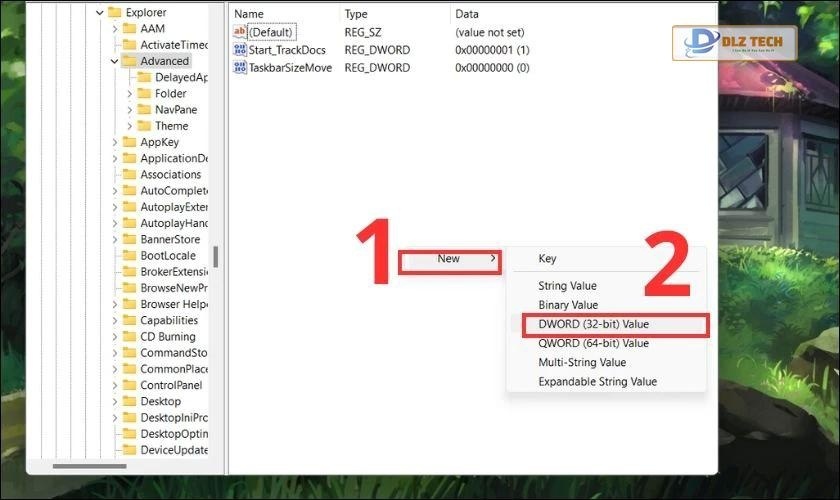 Tạo một DWORD mới trong Registry