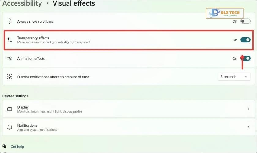 Kích hoạt Transparency effects