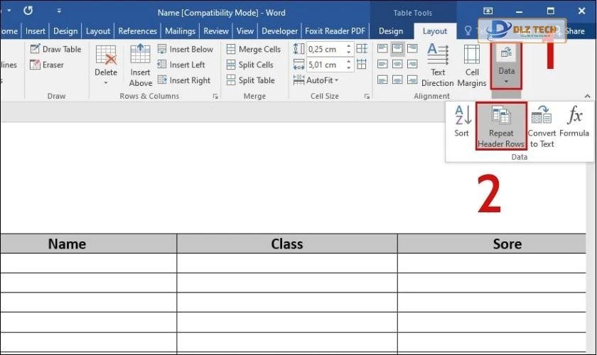 Tạo dòng tiêu đề lặp lại trong bảng Word