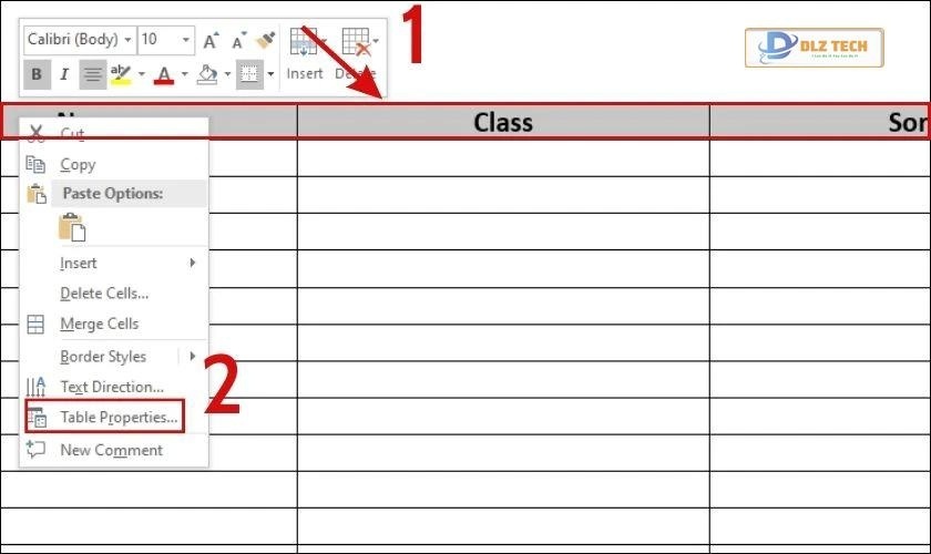 Lặp lại tiêu đề trong trực tiếp trên Table Properties
