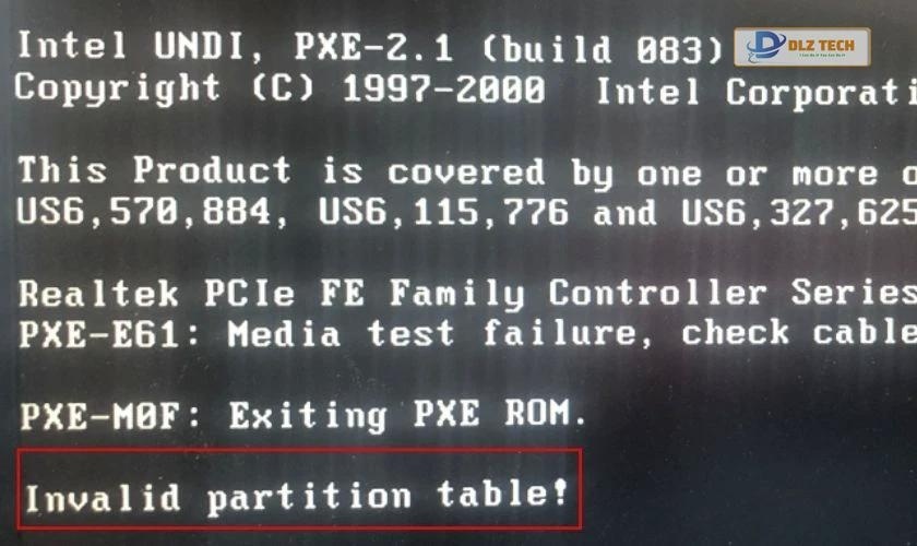 Laptop lỗi Invalid Partition Table là bị gì