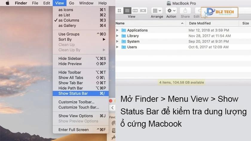 kiểm tra dung lượng macbook bằng finder