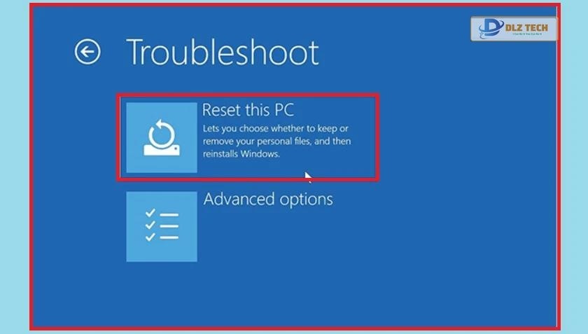 chọn Get Started-> Reset this PC để mở phần Choose an option - reset máy tính