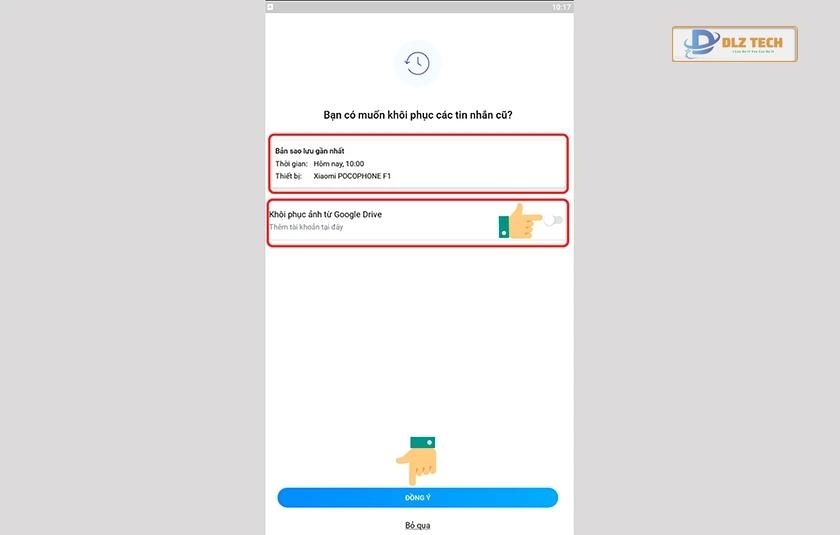 Bật khôi phục từ Google Drive