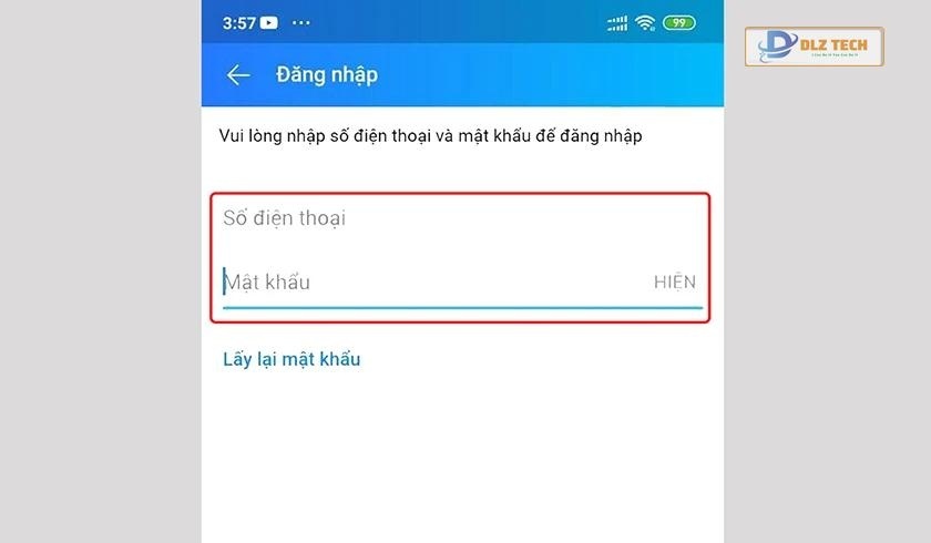 Đăng nhập ứng dụng Zalo