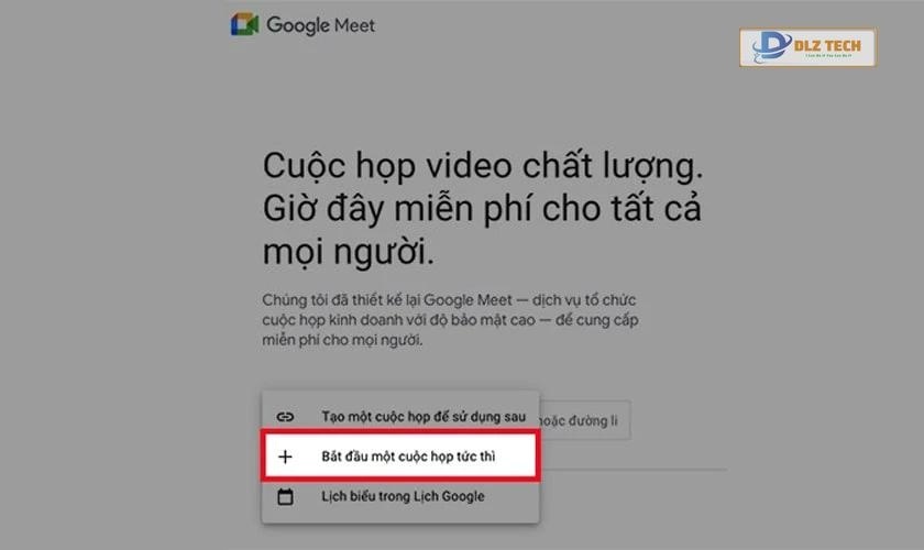 Tạo cuộc họp mới trên Google Meet