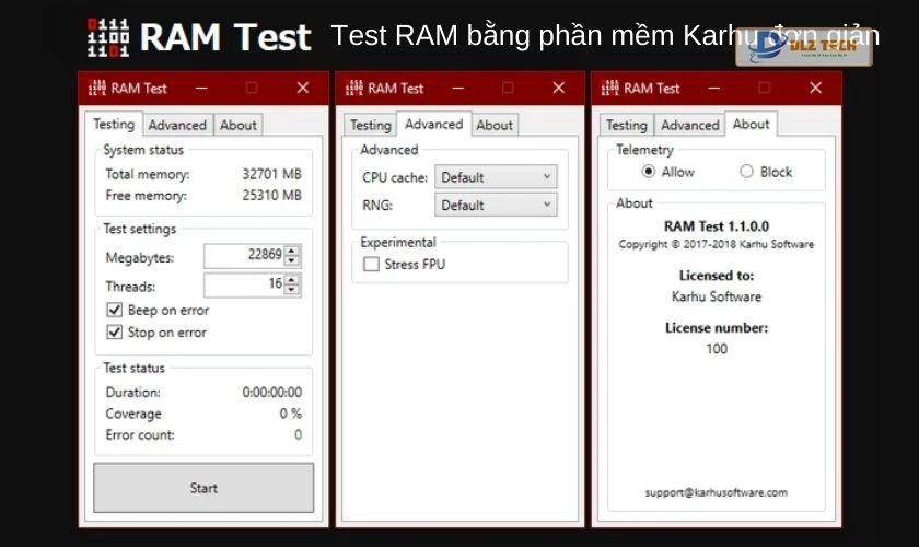 Kết quả Test RAM với Karhu’s