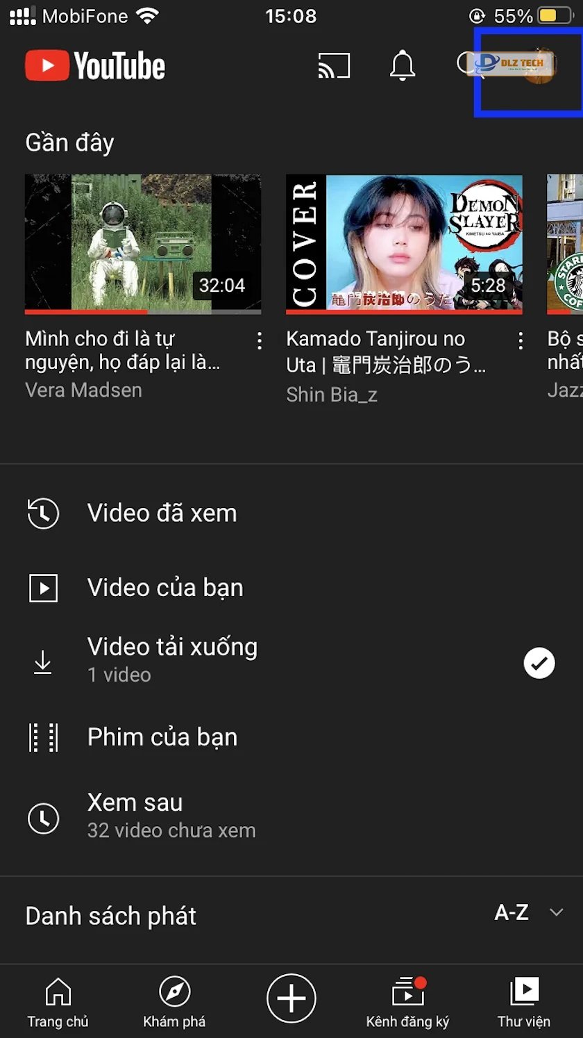Cách xóa video đã xem trên Youtube - giao diện điện thoại