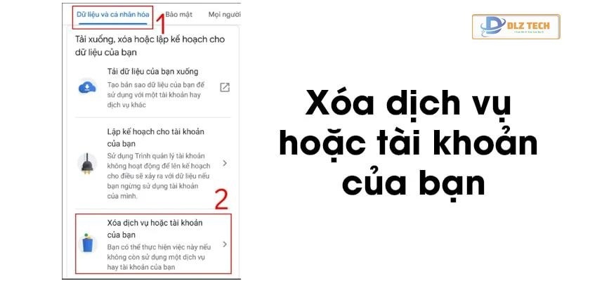 Chọn tới dòng Xóa dịch vụ hoặc tài khoản