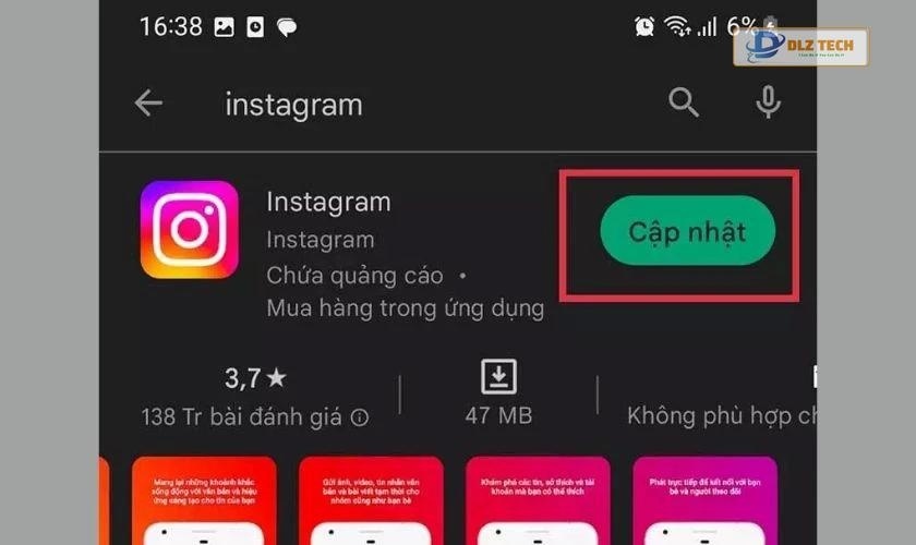 Cập nhật ứng dụng Instagram khi bị lỗi không đăng nhập được