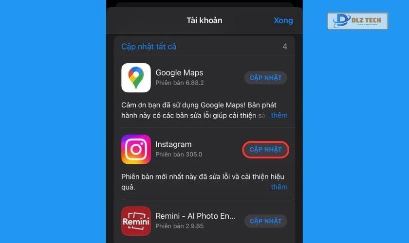 Cập nhật Instagram trên iPhone