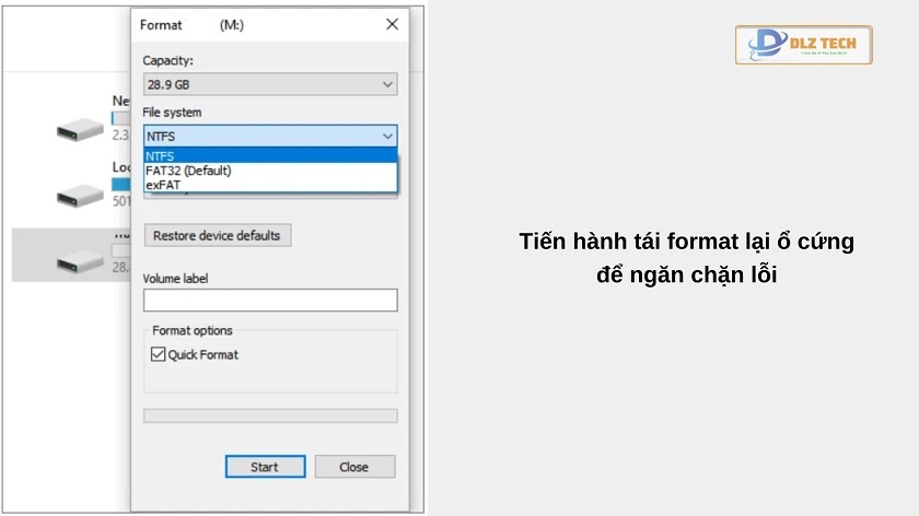 Nhấn chuột phải vào thiết bị lưu trữ đã kết nối và chọn mục Format