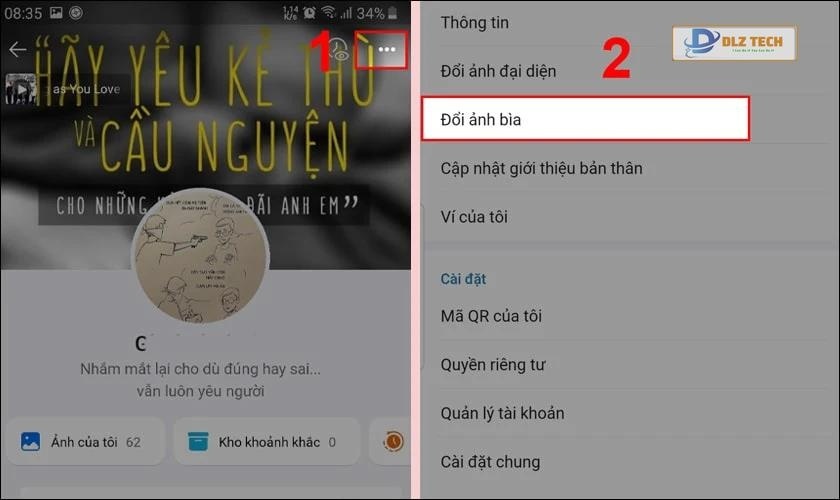 Vào biểu tượng dấu 3 chấm, chọn mục Đổi ảnh bìa