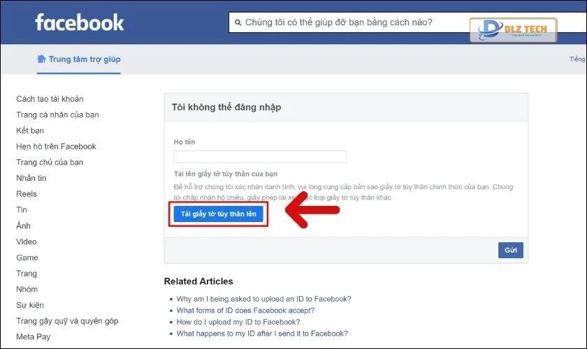 Nhấn vào Tải giấy tờ tuỳ thân