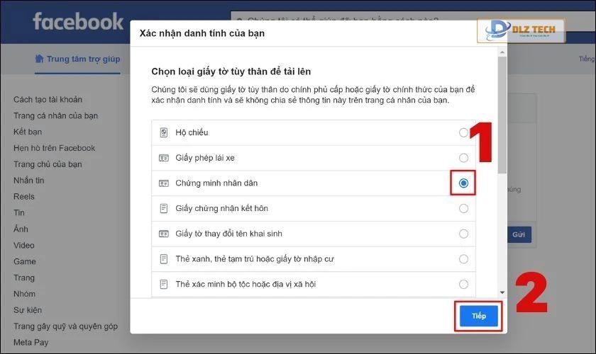 Chọn loại giấy tờ tùy thân