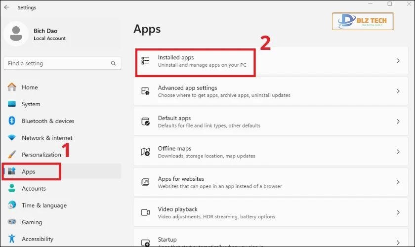 Nhấn chọn tiếp vào Installed Apps
