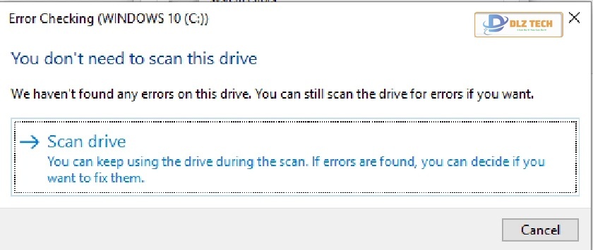 Nhấn Scan drive và đợi hệ thống sửa chữa.