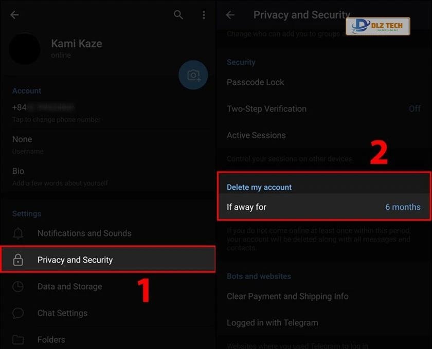 Cách xóa tài khoản Telegram theo thời gian tùy chỉnh