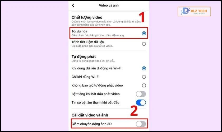 Cài đặt video và ảnh, bạn ấn chọn chất lượng video tối ưu hóa