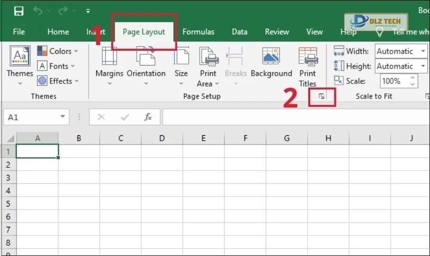 Chọn thẻ Page Layout trên thanh công cụ