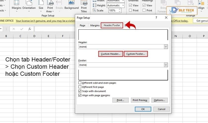 Đánh số trang trong Excel 2016
