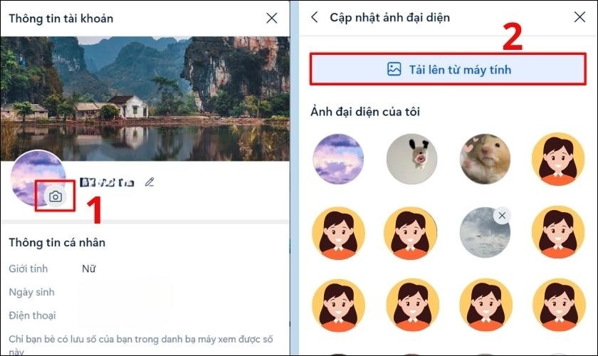 Chọn biểu tượng Camera ở dưới ảnh đại diện