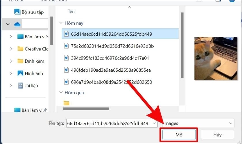 Nhấn Mở để tải ảnh lên