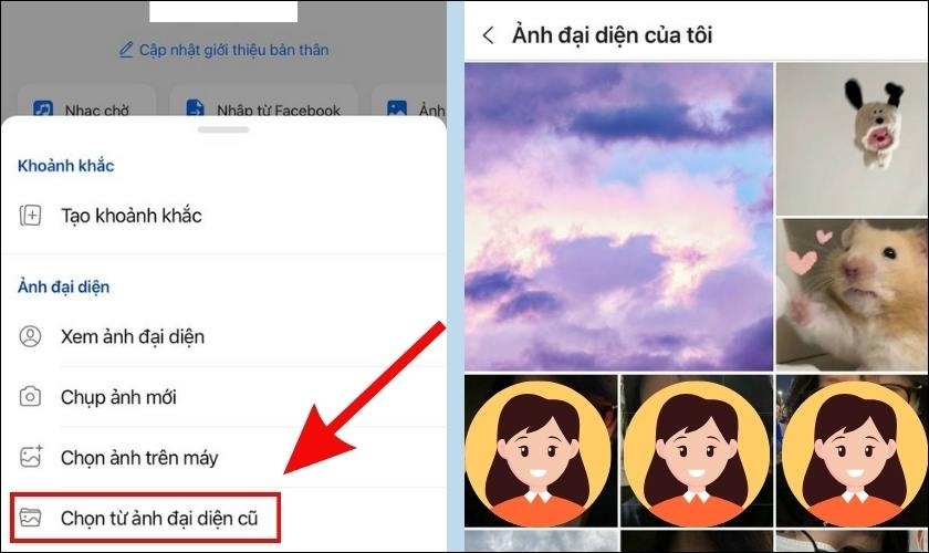 Nhấp vào Chọn từ ảnh đại diện cũ