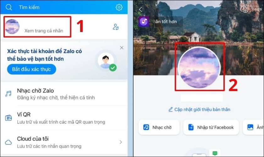Nhấn vào Xem trang cá nhân để thay đổi ảnh