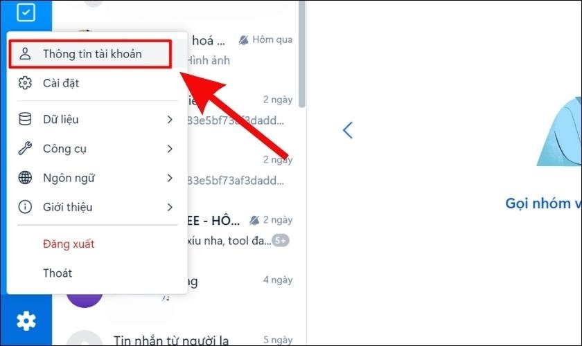 Nhấn vào Thông tin tài khoản