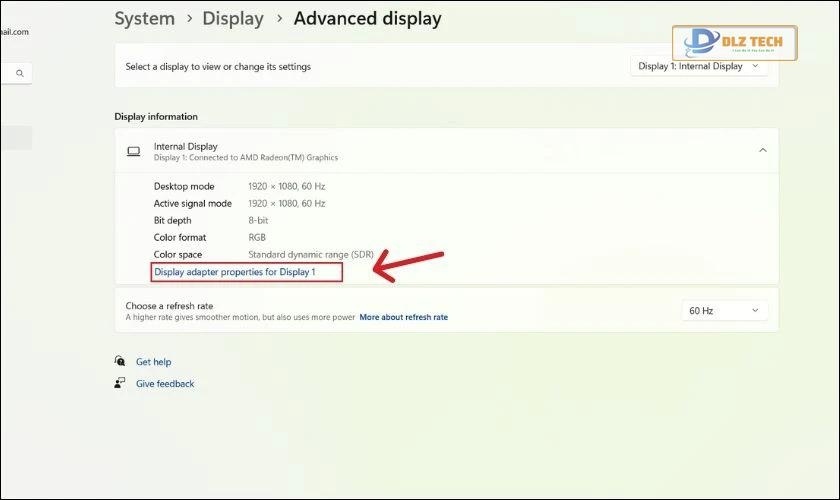 Nhấn vào Display adapter properties