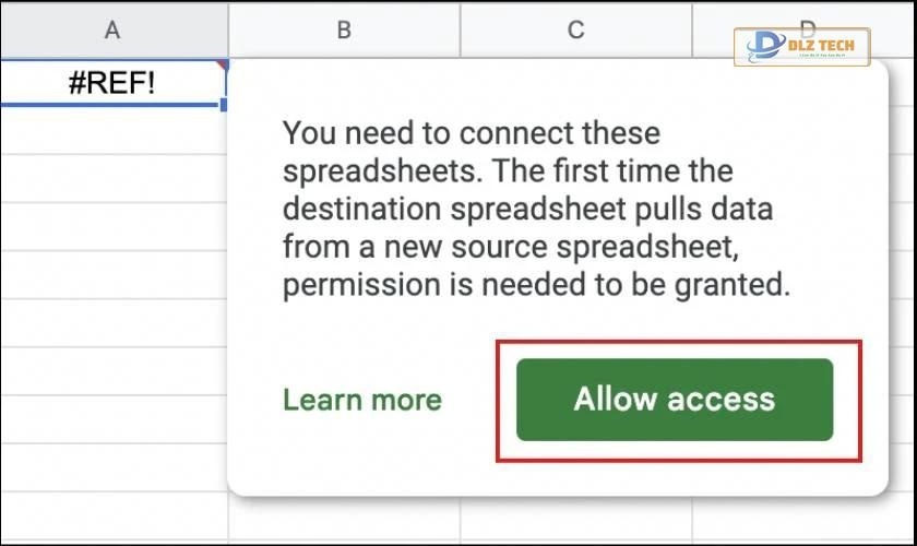 Cho phép truy cập hàm IMPORTRANGE