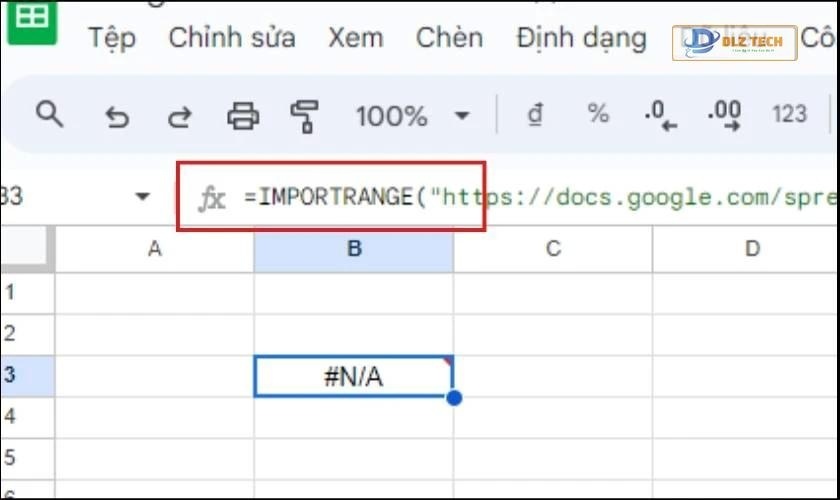 Thí dụ nhập hàm IMPORTRANGE