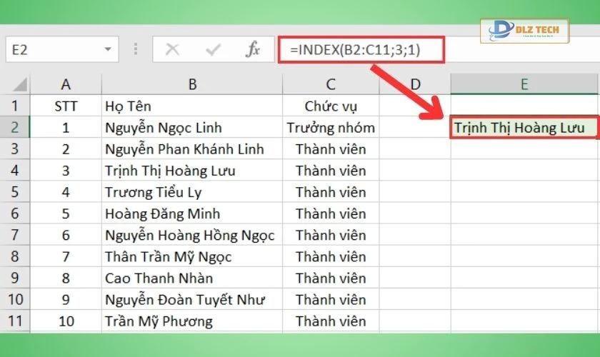 Ví dụ về cách truy xuất dữ liệu nhanh chóng trên trang tính