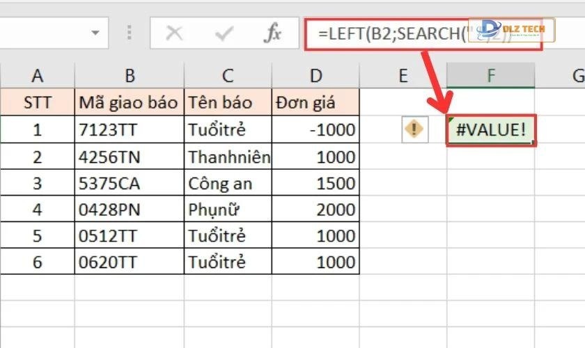 Lỗi #VALUE!