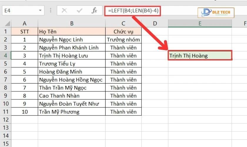 Kết quả loại bỏ ký tự