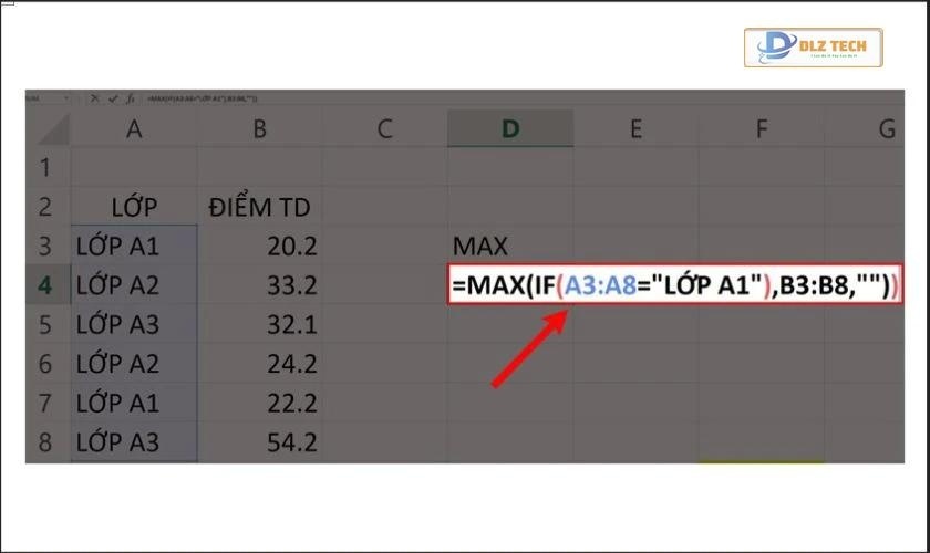 Hàm MAX có điều kiện trong Excel