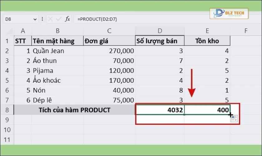 cách sử dụng hàm product để tính tích trong Excel là