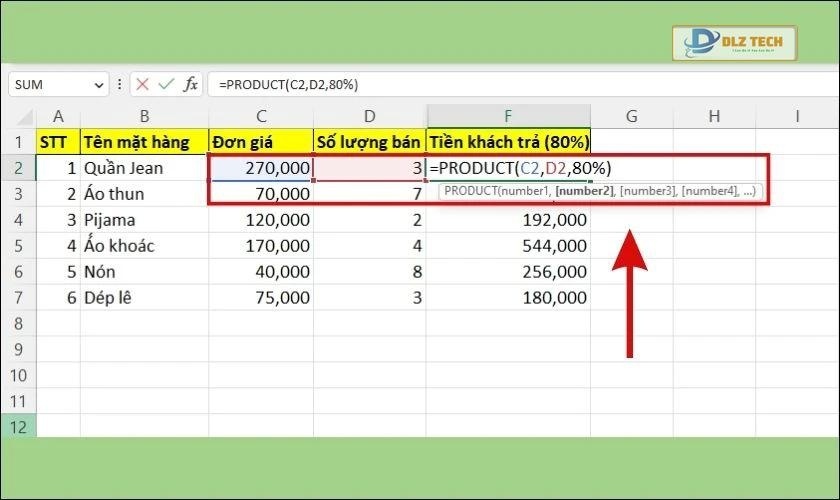 Cách nhân nhiều cột với 1 số trong Excel
