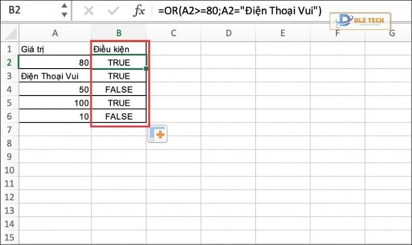 Hướng dẫn dùng hàm OR trong Excel để kiểm tra hai điều kiện chứa giá trị hỗn hợp số và chữ