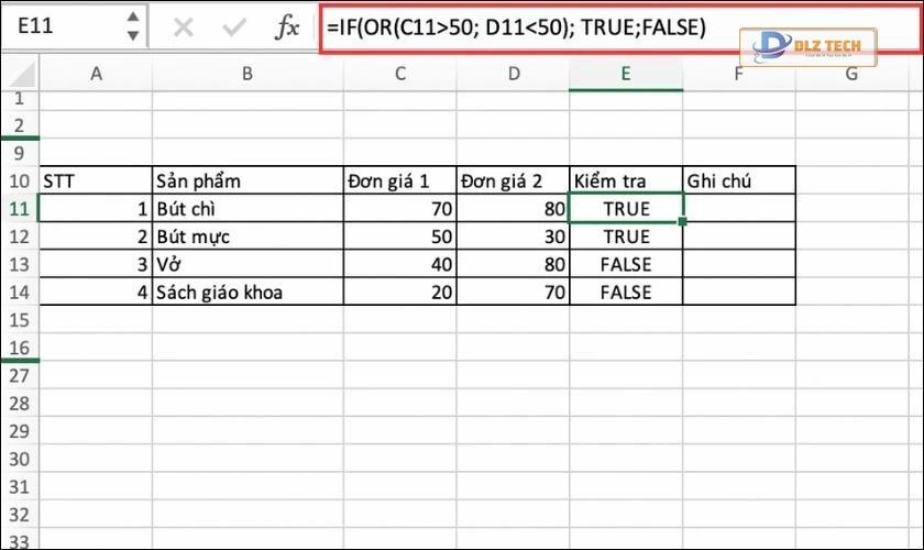Cách kết hợp hàm OR với các hàm IF