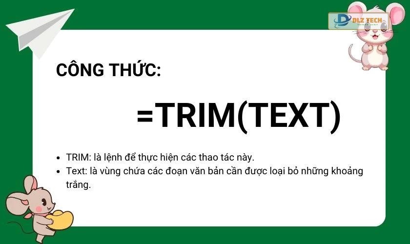 Công thức của hàm TRIM trong Excel